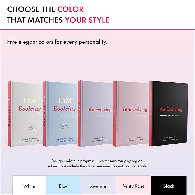 iAmEvolving Journal – Guided Gratitude & Goal Planner with Habit Tracker, Mindfulness Prompts & Daily Reflection | Undated 6-Month Self-Care & Wellness Notebook for Personal Growth (Misty Rose) - Bloomnest