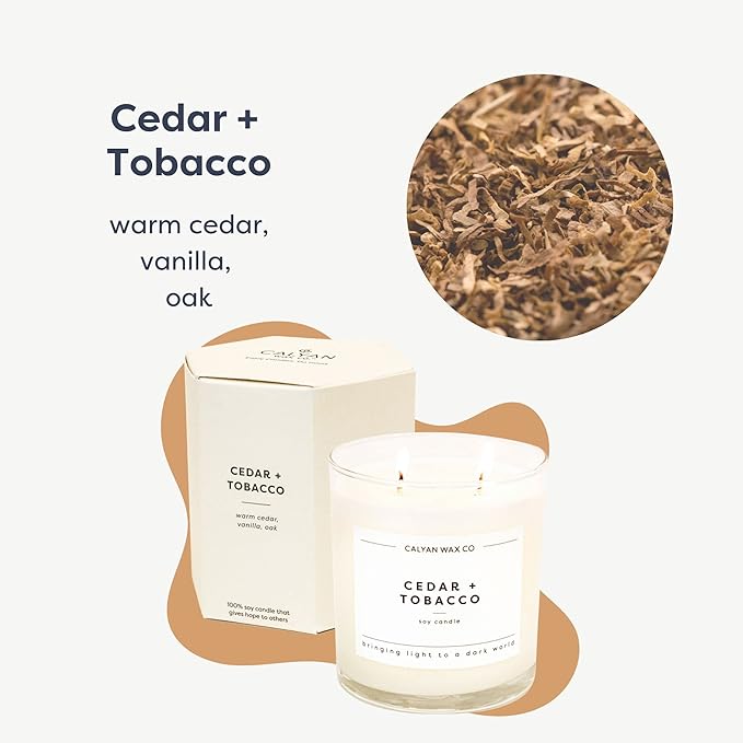 Calyan Wax Co. 2 Wick Candle, Cedar + Tobacco Scented Candle, 37 Hour Burn Time, Aromatherapy Soy Candles, Non Toxic & Vegan Soy Wax, Glass Tumbler Scented Candles, 8.8oz - Bloomnest