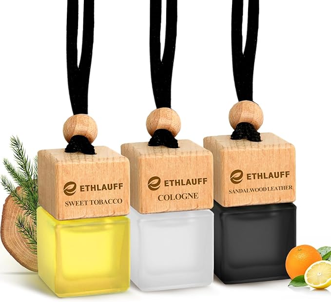 Car Air Freshener Hanging 3 Pack, Air Fresheners Diffuser - Leather, Cologne, Sweet Tobacco Fragrance Oil Air Diffuser for Men, 45+ days Long Lasting Fragrance 0.27 FL OZ/8ML - Bloomnest