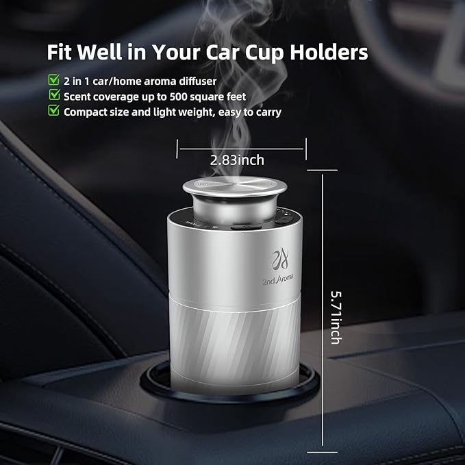 Car Essential Oil Diffuser, Waterless Aluminum Aroma Car Diffuser, 20ml Portable USB Type-C Rechargeable Wireless 1/2/4H Timer Long Lasting Freshener for Traveling Camping Working - Bloomnest