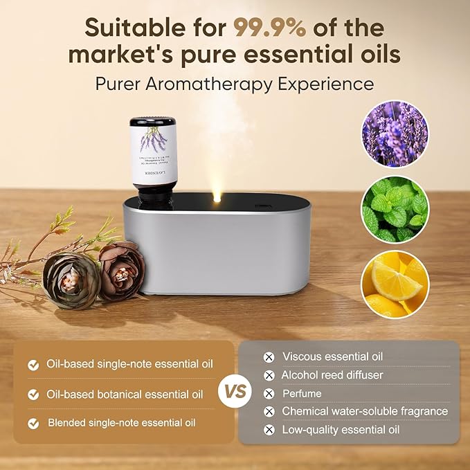 Waterless Diffuser for Home Essential Oil Diffuser, Aromatherapy Diffuser, Portable Scent Diffusers, 3 Mist Modes, Cycle Start for Bedroom, Office Studio 350-700 sq. ft Silver - Bloomnest