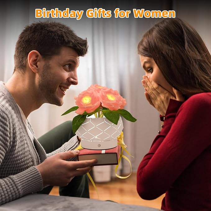 Roses Flower Touch Lamp,Rechargeable Cordless 3-Colour Dimming Small Night Light for Festival,Dining Room,Bedroom Home Decor Birthday Gifts-6 Rose - Bloomnest