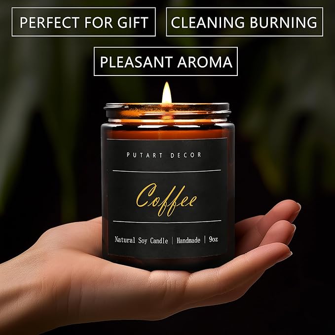 Coffee Highly Scented Candle for Home, 9oz Natural Soy Aromatherapy Non Toxic Candles with Essential Oil, Home Fragrance Stress Relief & Meditation Jar Candles Gifts for Women & Men - Bloomnest