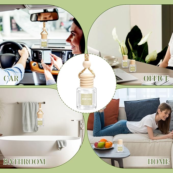 AROIC 6 Pack Car Air Freshener Hanging, New Car Scent Natural Plant Essential Oil Fragrance Diffuser, Unisex Air Freshener Aromatherapy Effectively Eliminates Odors Long-Lasting Fresh Scent (8ml Each) - Bloomnest