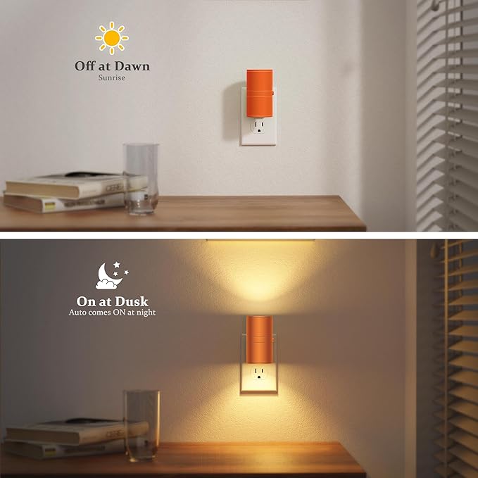 JandCase Night Lights Plug into Wall, Dimmable Night Light Plug in with Orange Shade, Modern Night Lights with Dusk to Dawn Sensor, Soft White 3000K, 0-100LM Nightlight for Hallway Bedroom, 2 Pack - Bloomnest
