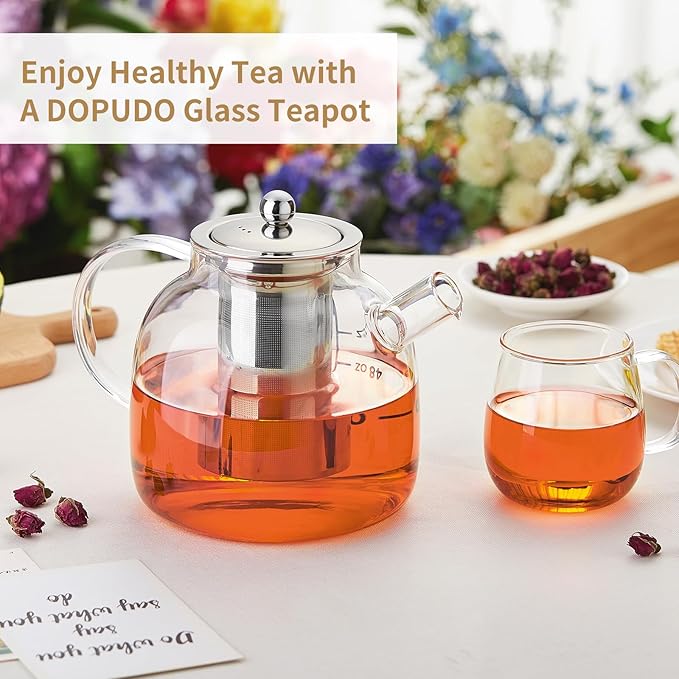 68OZ Glass Teapot Tea Pot With Infuser, Glass Kettle For Stove Top, Tea Glass Pot, 2000ML Glass Tea Cup With Infuser And Lid For Loose Leaf Tea Steeper, Dishwasher Safe - Bloomnest