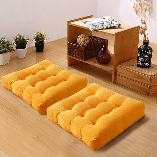 18x18in Floor Pillows Set Square Chair Cushion Pad for Sitting Tufted Corduroy Seat Cushions for Living Room Balconies Office Yellow - Bloomnest