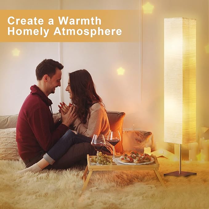 GyroVu Floor Lamp for Living Room, 3 Color Temperature Column Tall Lamp, Standing Lamp with Walnut Base Corner Floor Lamp for Bedroom, Office& Living Room-Beige(Bulbs Included) - Bloomnest