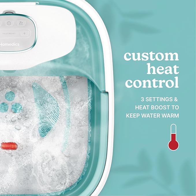Homedics Smart Space Deluxe Footbath with Heat Boost, Patented Collapsible Design, Invigorating Bubble + Vibration Massage, 3 Pedicure Attachments, Safety-Lock System, Includes Bath Salts - Bloomnest