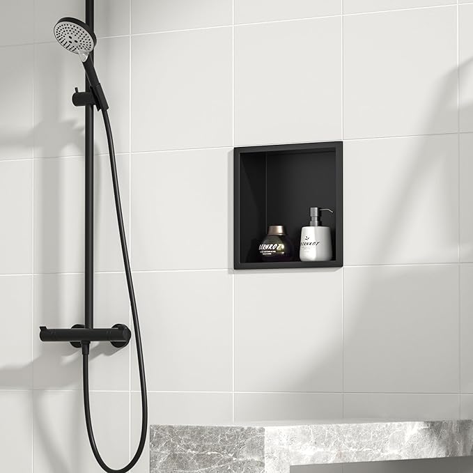 Stainless Steel Shower Niche 12" X 12" Matte Black No Tile Needed Niche Shower Recessed Wall Niches for Bathroom Storage Over Mount Installation - Bloomnest