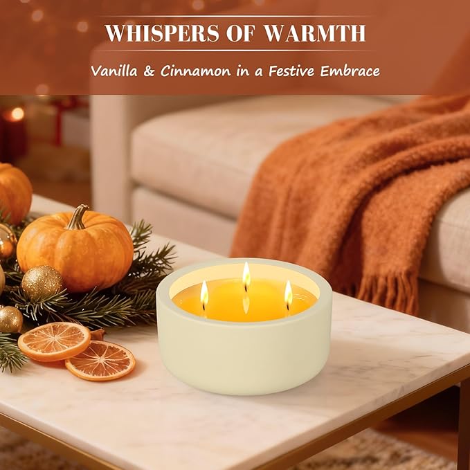 Viyffo Fall Candles - Vanilla & Cinnamon, 3 Wick Large Scented Candle, 20oz Soy Candles for Women & Men, Non Toxic Aromatherapy Candle, Ceramic Velas Perfect for Autumn Home Decor & Gift - Bloomnest