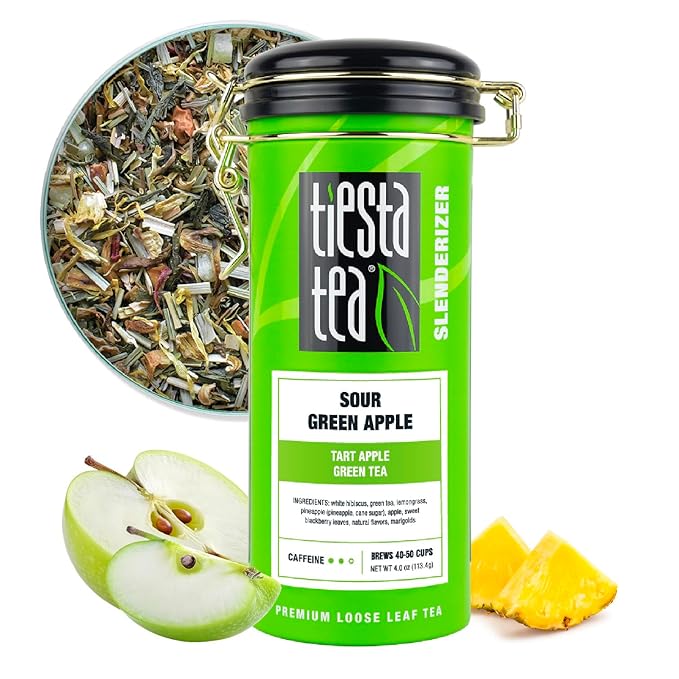Tiesta Tea - Sour Green Apple, Loose Leaf, Tart Apple Green Tea, Medium Caffeinated Blend, Makes Hot or Iced & Up to 40-50 Cups, 4oz Refillable Tin - Bloomnest