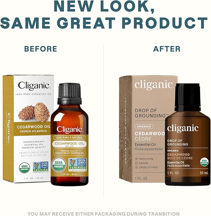 Cliganic Organic Cedarwood Essential Oil - 100% Pure Natural Undiluted, for Aromatherapy Diffuser | Non-GMO Verified (Packaging May Vary) Cliganic