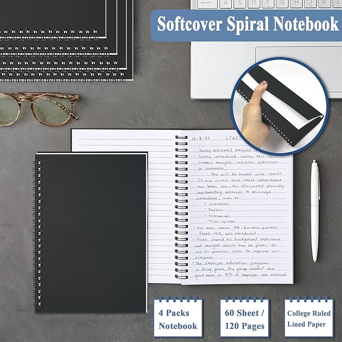 12Pack Small Spiral Notebook A5, 8.25x5.5” 120 Lined Pages Black Wide Ruled Spiral Journal Bulk Blank Kraft Cover Spiral Bound Notebook & Writing Pads for Home Office Meeting Work Note Taking - Bloomnest