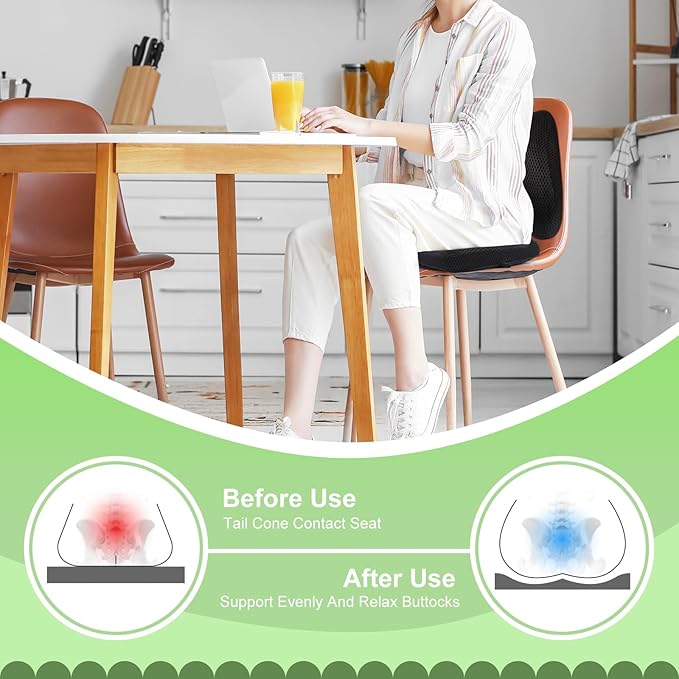 Air Fiber Office Chair Cushion - Ergonomic Seat Cushion for Orthopedic Coccyx, Relief Hip & Back Support - Doctor Recommended Cushion for Long Sitting Worker Driver & Handicapped (Black) - Bloomnest