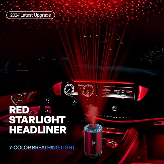 JiffyPiont Smart Car Air Freshener | Car Essential Oil Diffuser with 3 Fragrances (150ML Total) | Auto ON/OFF Car Diffuser | Star Projector | 7-Color Breathing Light | Long Life 450mAh Battery - Bloomnest