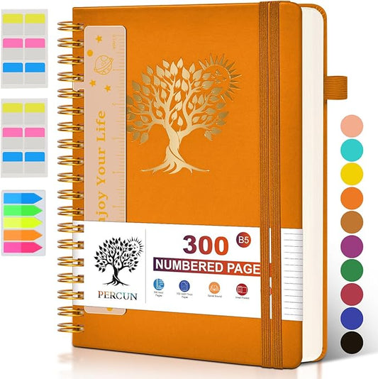 Large Spiral Notebook Journal for Women Men - 300 Numbered Lined Pages, College Ruled,B5 Hardcover Spiral Bound Notebook for School, Work, Note Taking, Writing, Leather Spiral Journal 7"x10" - Bloomnest