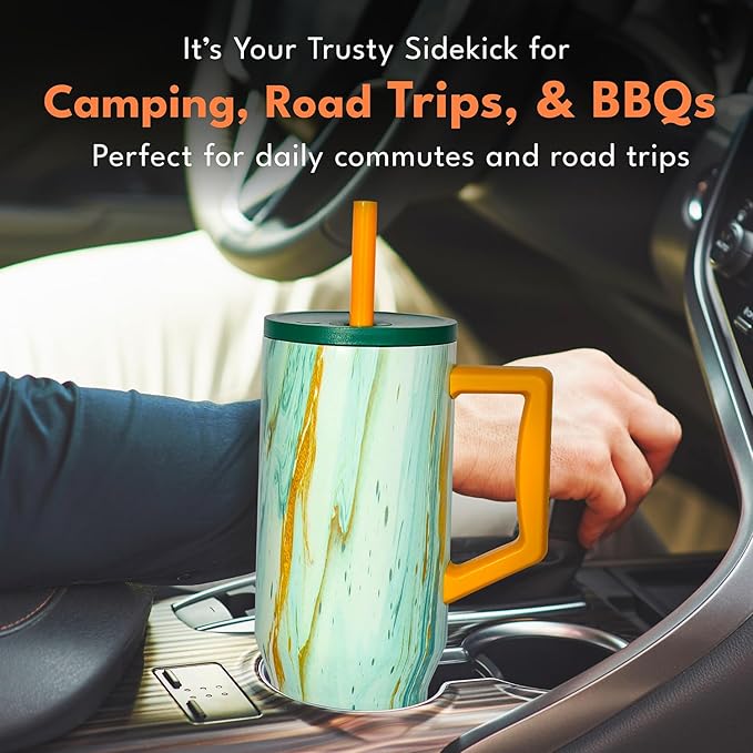 Elemental 40 oz Tumbler with Handle and Straw - Spill Proof Insulated Stainless Steel Commuter for Hot and Cold Beverages - Travel Coffee Mug with 2 Straws & Spill Proof Lid - 40oz - Aurora Glow - Bloomnest