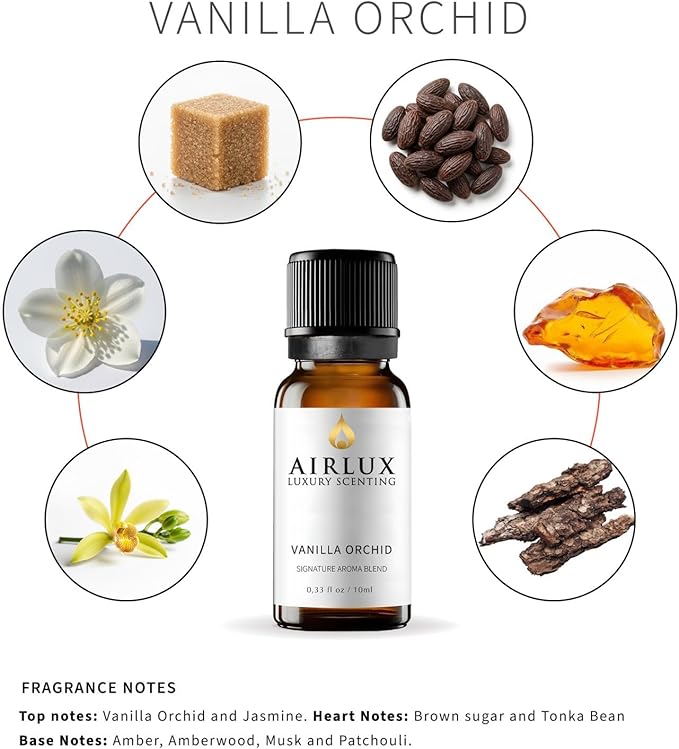 Signature Aroma Oil No. 691 Vanilla Orchid – Vanilla Orchid, Jasmine, Brown Sugar – Aroma Oil for Cold Air & Waterless Diffusers and DIY Crafts – 10 mL, 0.34 fl oz Glass Bottle Airlux