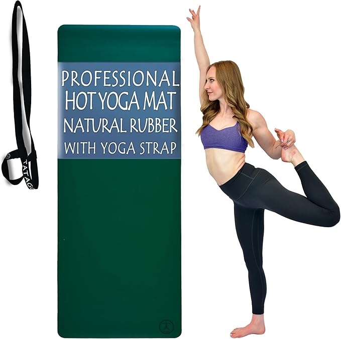 Tatago Hot Yoga Mat Non Slip-Professional Grade Natural Rubber Yoga Mat, Pliates Mat, Stretching Mat or exercise mats for home workout. Nonslip for Hot and Sweaty Classes. Includes Yoga Strap for Carrying and Stretching too. - Bloomnest