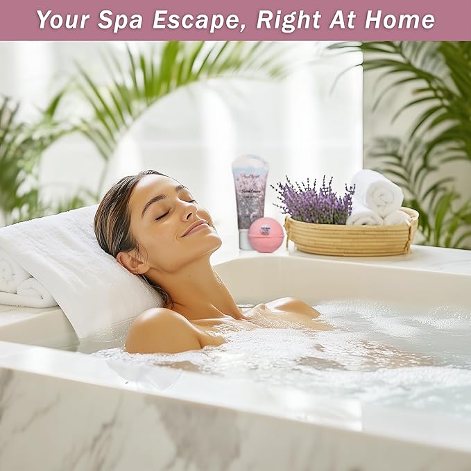 Spa Baskets For Women - Luxury Bath Set With Lilac & Rose Oil - Spa Kit Includes Wash, Bubble Bath, Lotion, Bath Salts, Body Scrub, Hand Cream, Shower Puff, Bathbombs, Soap and Towel - Bloomnest