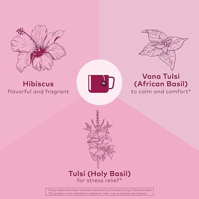 ORGANIC INDIA Tulsi Hibiscus Tea Bags - Holy Basil Herbal Tea, Stress Relieving, Calming, Immune Support, USDA Organic, Caffeine Free -18 Bags, 3 Pack - Bloomnest