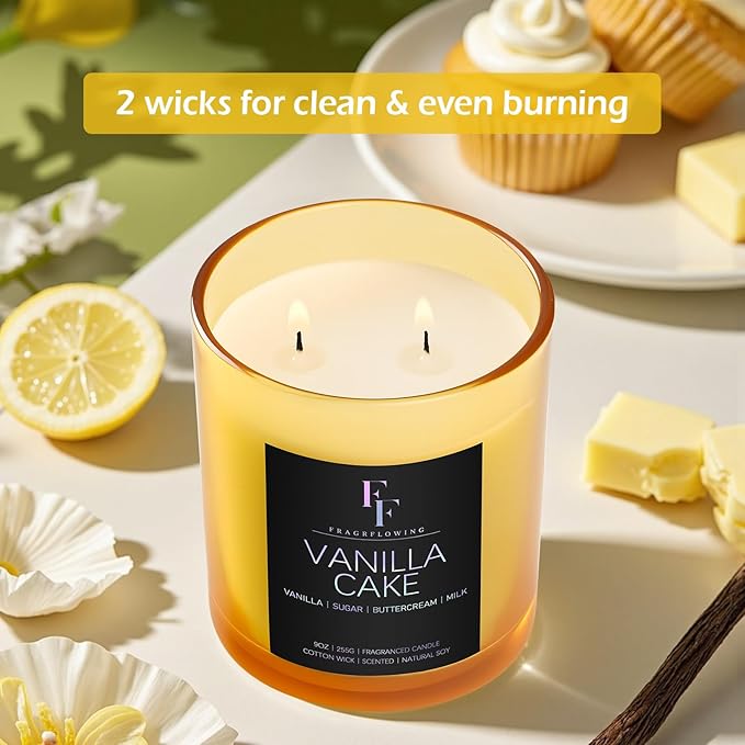 Vanilla Cake Scented Candle, 2-Wick Luxury Soy Wax Candle, 9 oz Aromatherapy Candle Home Fragrance Candles Gift - Bloomnest