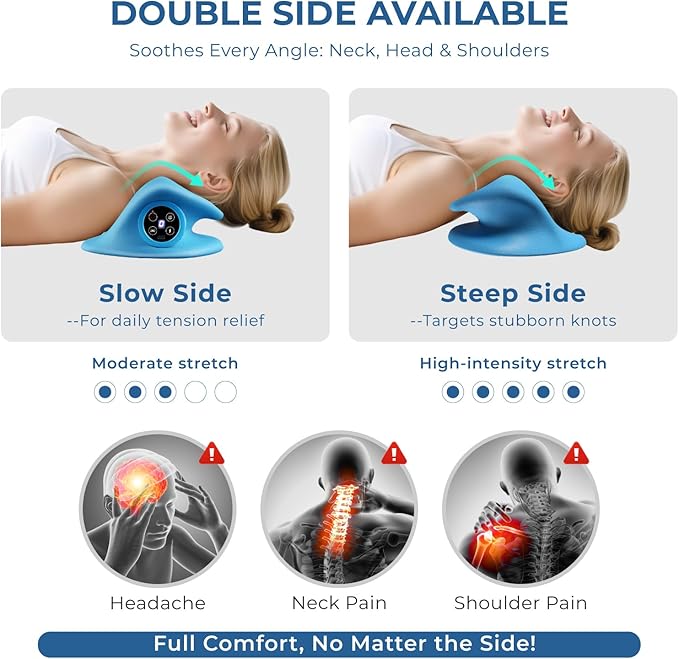 YOUKADA Neck Massager, 3 in 1 Modes, Electric Shoulder Relaxer, Neck Stretcher with Heat for Pain Relief Deep Tissue, Ergonomic 26°Shoulder Massager, Portable for Car/Office/Home (Blue) - Bloomnest