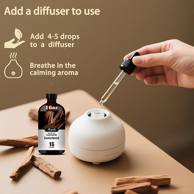 Sandalwood Fragrance Oil-Sandalwood Essential Oil 16.33oz (490ml)-100% Pure Natural Scent for Diffusers, Candles, Soap Making & Aromatherapy-Relaxing Home & Gift Essential Oil for Bath, Massage - Bloomnest