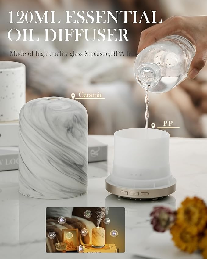 Essential Oil Diffuser – 2.4MHz Ultrasonic Aromatherapy Diffuser, Health Night Light, Timer & Auto Shut-Off, BPA-Free, 120ml Aroma Diffuser for Home, Office, Spa, Yoga, Hotel - Bloomnest