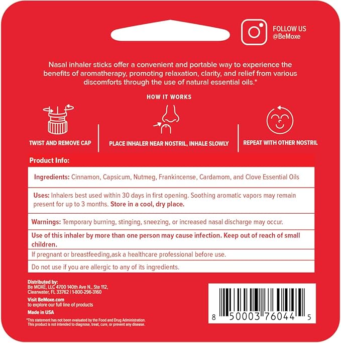 MOXE Blaze Nasal Stick | Calming Comfort + Mental Balance | Thieves Oil Inhaler Provides Soothing Spicy Sensation | Aromatherapy Inhaler with 100% Pure Essential Oils, Frankincense (1 Pack) - Bloomnest