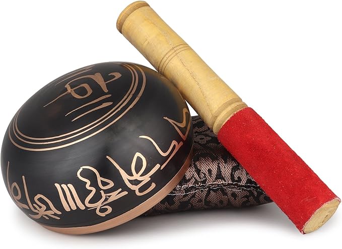 Tibetan Singing Bowl - 4 inch, Black Singing Bowl Set with Beater and Singing Bowl Cushion for Meditation and Yoga Zap+Impex