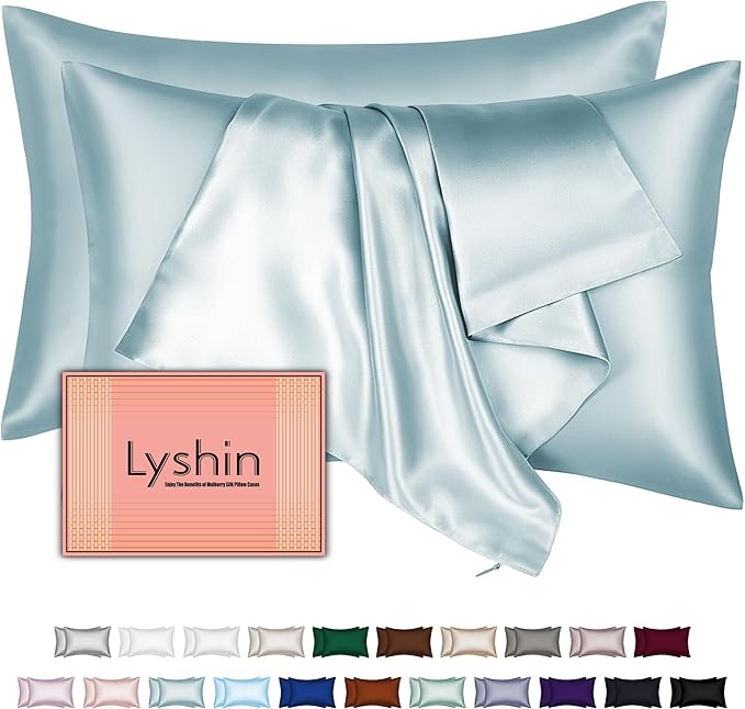 Mulberry Silk Pillow Cases 2 Pack Standard Size 20x26 Inches with Hidden Zipper, Ultra Smooth and Soft Breathable Cooling Silk Satin Pillowcase Set of 2, Better for Hair and Skin, Gifts for Women Men - Bloomnest
