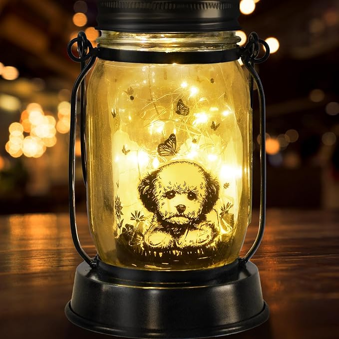 Bichon Dog Gifts for Women/Men Bichon Frise Solar Lanterns Birthday Dog Lovers Lantern Pet Loss Dog Memorial Lights Solar Garden Decoration for Yard, Patio,Backyard,Porch Torches Light - Bloomnest