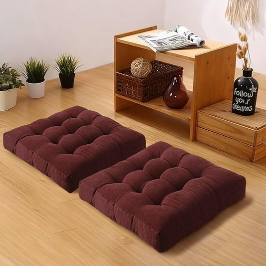Floor Pillows Set Square Chair Cushion Pad Tufted Seat Cushions for Living Room Balconies Office Wine Red 18x18in - Bloomnest