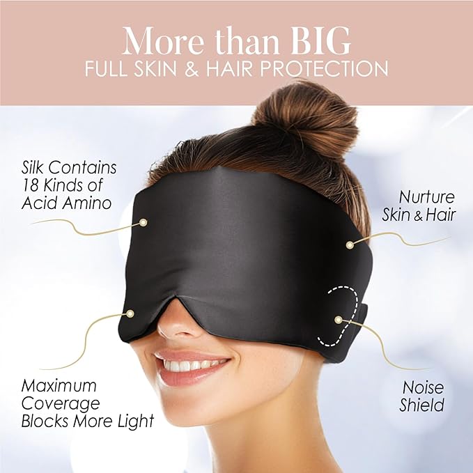 LULUSILK Reversible Mulberry Silk Sleep Mask for Women and Men, Adjustable Real Silk Eye Mask for Sleeping, Black, Pack of 1 - Bloomnest