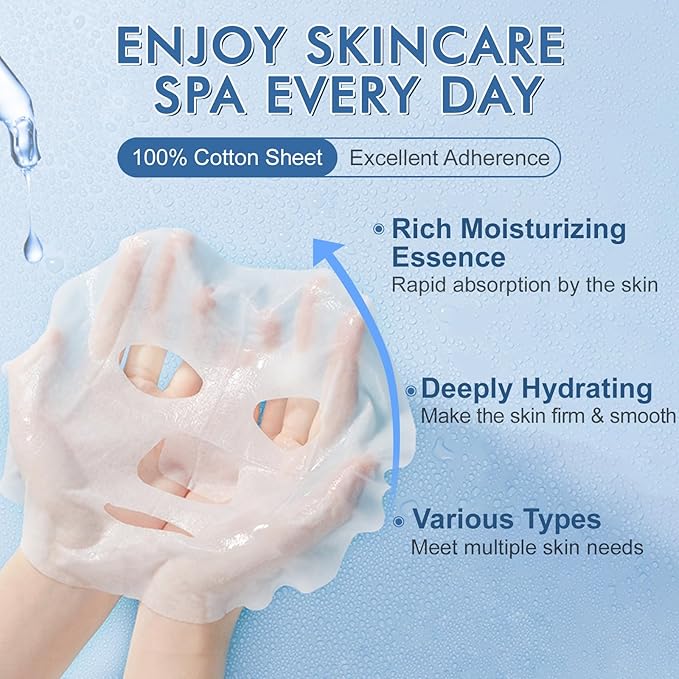 24 Pack Sheet Face Masks Skincare for Women, Hydrating Collagen Essence Face Masks Suitable for All Skin Types, Face Mask Gifts Set for Spa Party, Bulk Facial Masks for Women Skin Care - Bloomnest