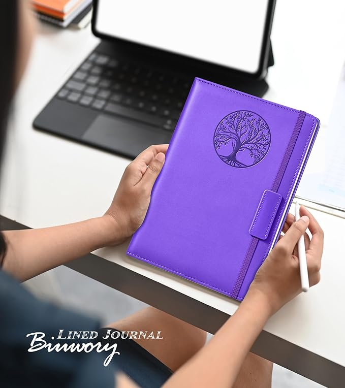 Lined Journal Notebook for Women Men,256 Pages A5 Hardcover Leather Journals for Writing,Travel,Business,Work & School,College Ruled Notebooks for Note Taking,Diary Notepad 5.7"×8.3" purple - Bloomnest