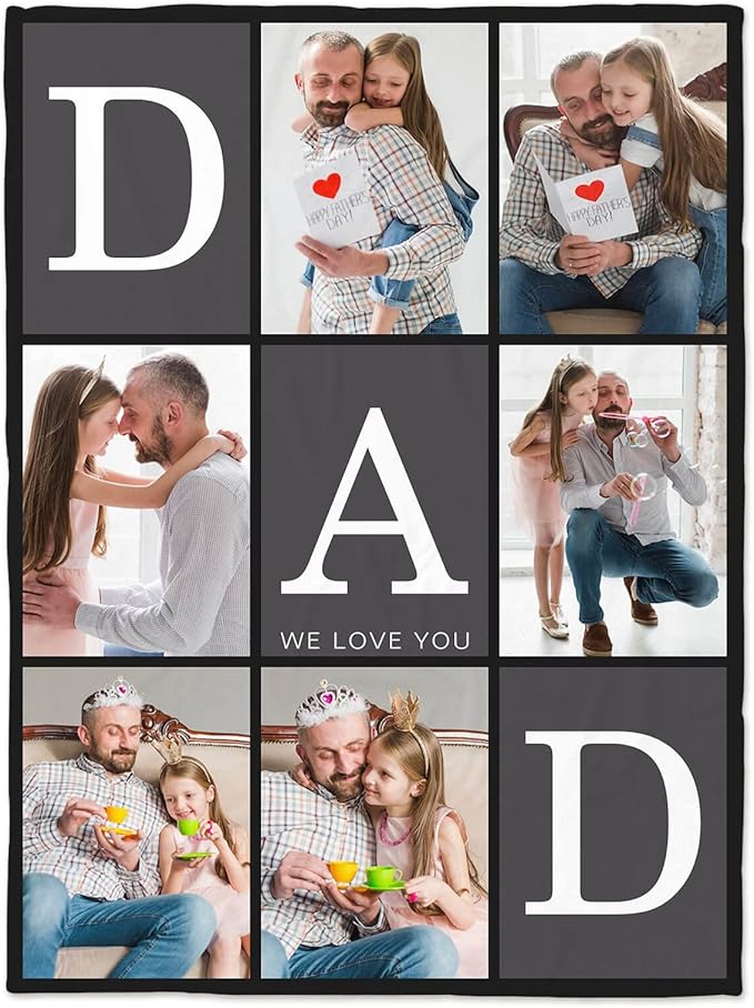 Gifts for Dad Customized Blanket with Photo, Make a Personalized Fathers Day Blankets with Picture to My Dad Custom Memories Souvenir Throw Blanket for Best Daddy Ever - Bloomnest