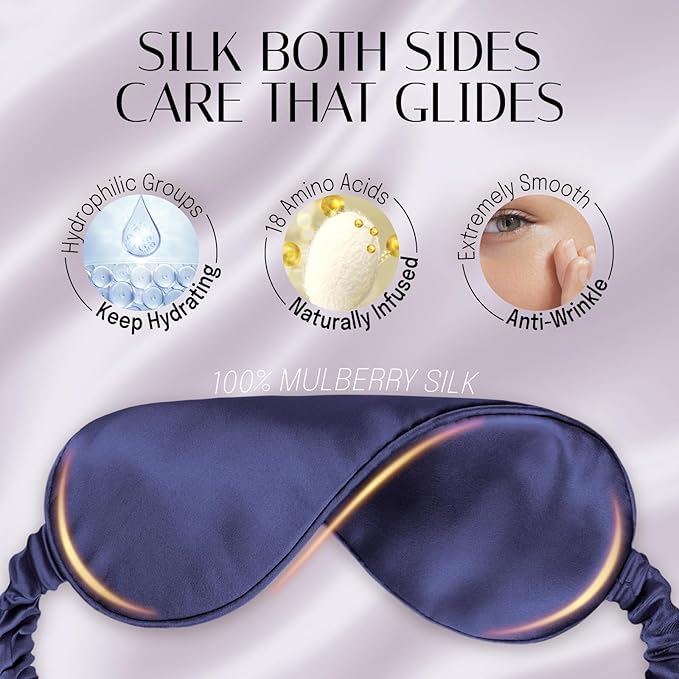 Silk Sleep Mask Eye Mask Blindfold with Double Layer Silk Filling and Elastic Strap for Full Night's Sleep, Travel and Nap, Soft Eye Cover Eyeshade with Luxury Bag and Ear Plugs by OLESILK (Navy Blue) - Bloomnest