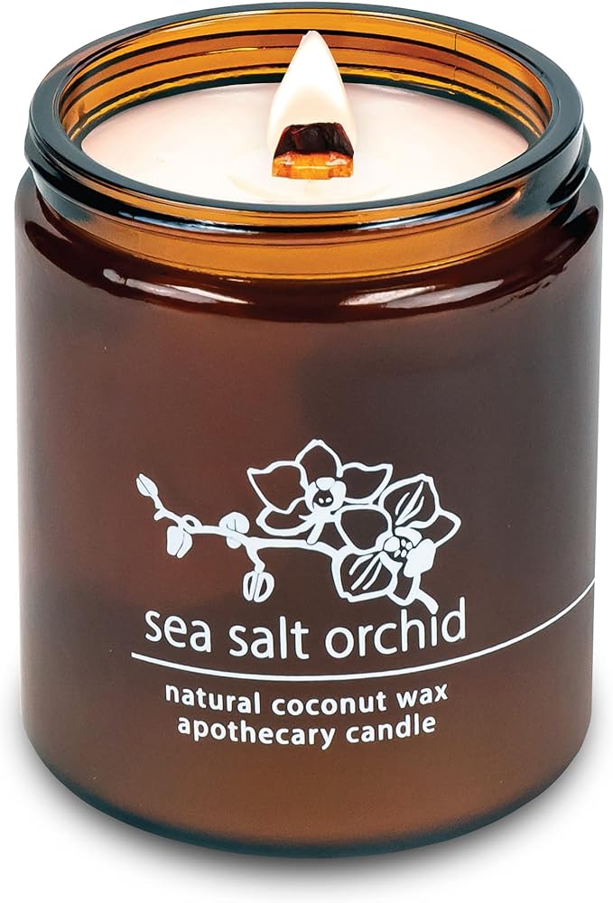 Hemlock Park Crackling Wood Wick Candle Handcrafted with Natural Coconut Wax (Standard 8 oz, Sea Salt Orchid) - Bloomnest