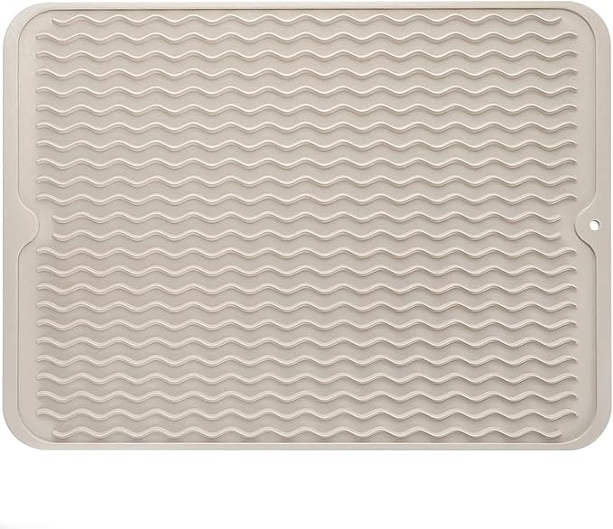 Silicone Dish Drying Mat for Multiple Usage,Easy clean,Eco-friendly,Heat-resistant Silicone Mat for Kitchen Counter or Sink,Refrigerator or drawer liner Tapioca L 16 inches x 12 inches - Bloomnest