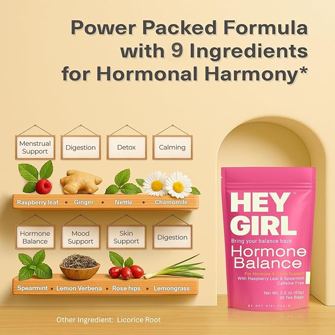 Hormone Balance for Women Tea with Spearmint, Red Raspberry Leaf, Chamomile, Ginger, Nettle - For PMS, PCOS, Perimenopause & Cycle Support - Herbal Hormonal Wellness Tea Bags - Bloomnest