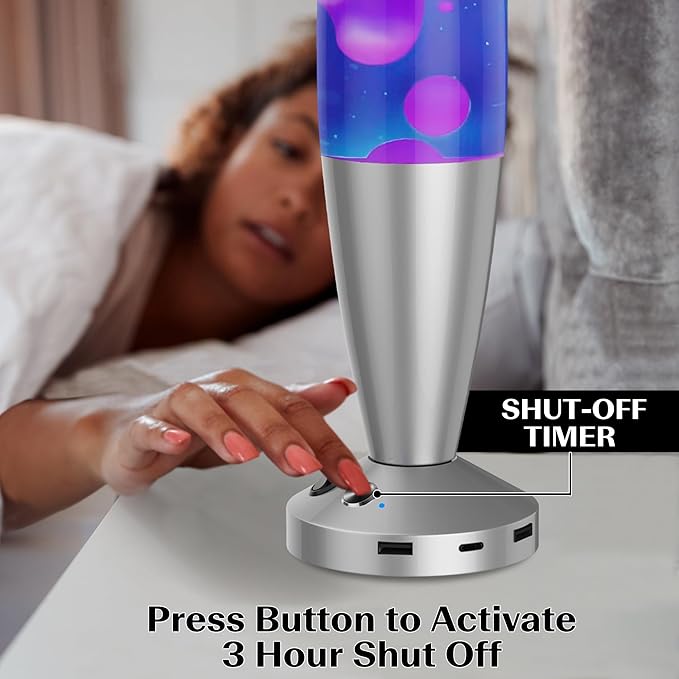 JAMBO Upgraded Motion Lamp – 16" Blue Liquid, Purple Wax – USB Ports, Timer – Night Light for Adults, Teens, Kids – Bedroom, Living Room, Office Décor Lamp - Bloomnest