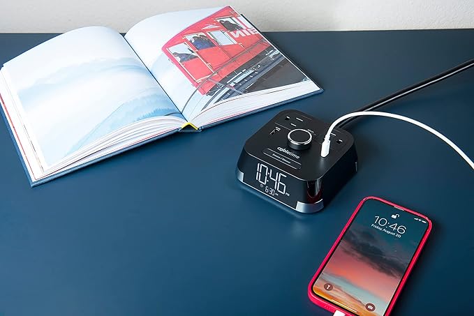 The Original Brandstand CubieTime | User Friendly & Convenient Alarm Clock Charger | 1 USB-A & 1 USB-C Port | 2 Tamper Resistant Outlets | As Seen in Top Hotel Brands