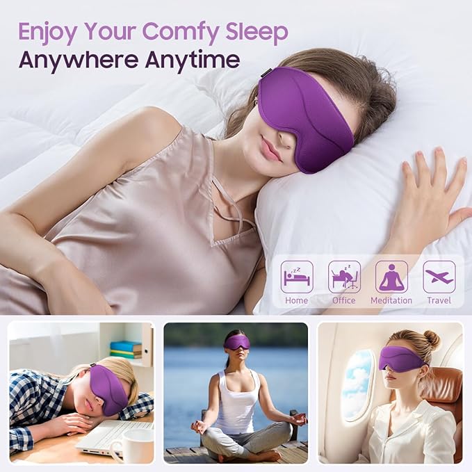Sleep Mask, Premium Eye Mask for Sleeping, 3D Ergonomic Designed Sleeping Mask, Upgraded Light Blocking & Blindfold Sleep Masks for Women, Men (Purple) - Bloomnest