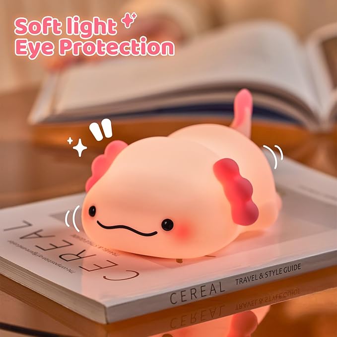 SMY Lighting Axolotl Night Light for Kids,Animal Silicone Nursery Night Lamp, Rechargeable Table Lighting Bedside Lamp,Cute Room Decor Light for Bedroom,Living Room,Dining,Desk Decorations,Gift - Bloomnest