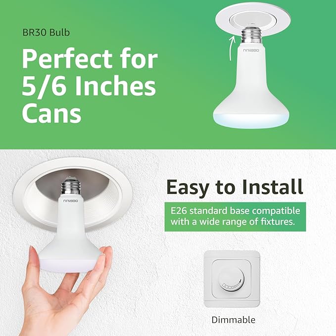 BR30 LED Bulb, Dimmable Flood Lights Indoor CRI80 7W Equivalent 65W 5000K Daylight 650 Lumens, 15000 Lifetime Hours Recessed Light Bulbs, Interior E26 Base LED Can Light Bulbs, 12 Pack - Bloomnest