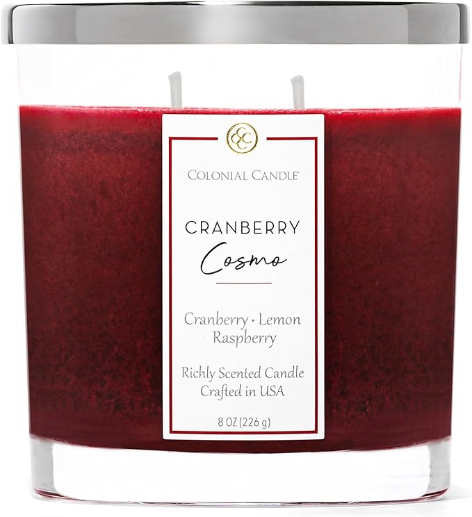 Colonial Candle Cranberry Cosmo Scented Candle Jar, Highly Fragranced Candles for Home Scented, Mottled Wax Candle, 2 Wick, 8 oz - Made in The USA - Bloomnest