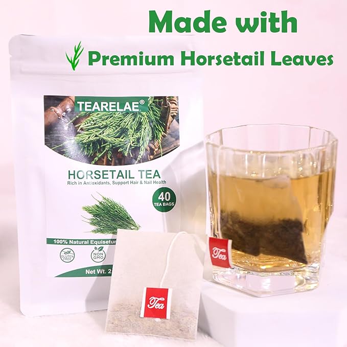TEARELAE - Premium Horsetail Tea Bags - 1.5g x 40 Count - Natural Dried Horsetail Herb - Cola De Caballo Hierba - Non-GMO - Caffeine-free - Support Nail Health & Hair Growth - Bloomnest